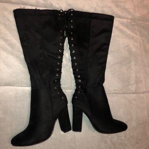 Thick heel black lace up boots